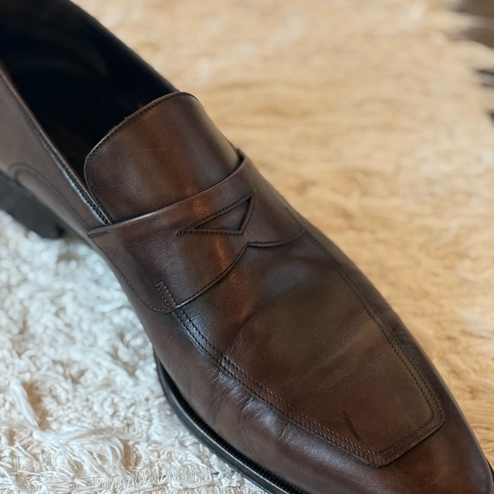 Ermenegildo Zegna Brown Leather Slip-On Loafers men’s size 13 - Picture 2 of 6
